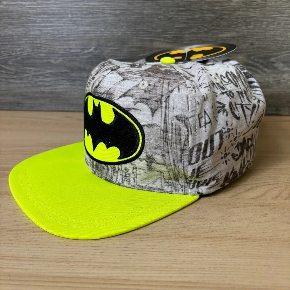Batman Hat Cap Snap Back Youth Gray Print Neon‎ Adjustable Boys NWT*